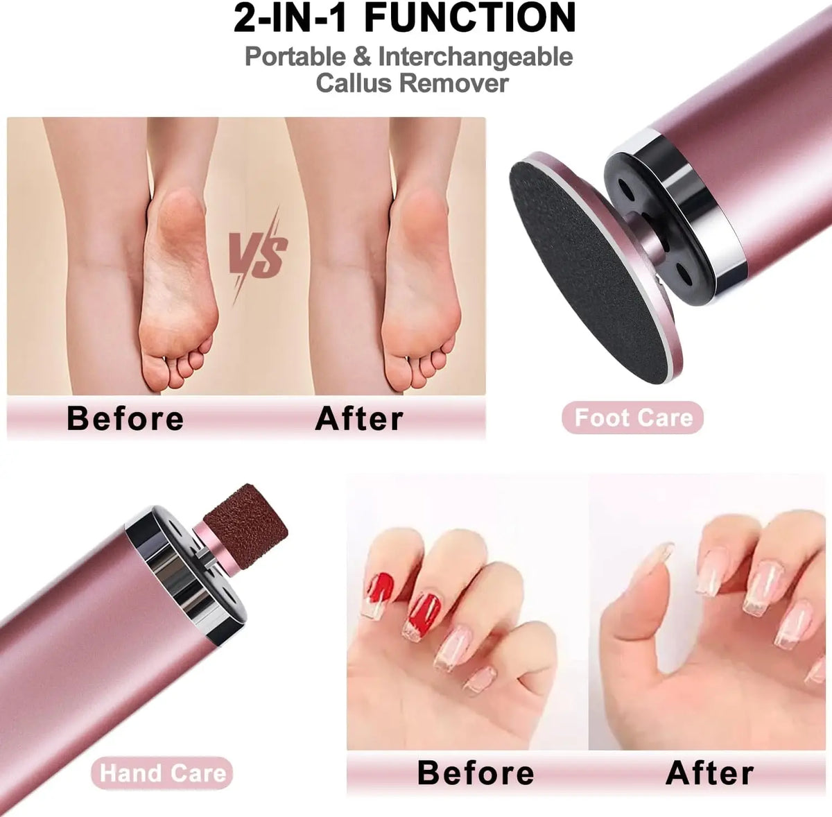 Electric Foot Callus Remover 2 In 1 Nail Foot File Pedicure Tool Rechargeable Wireless Powerful Foot Scrubber Dead Skin Remover