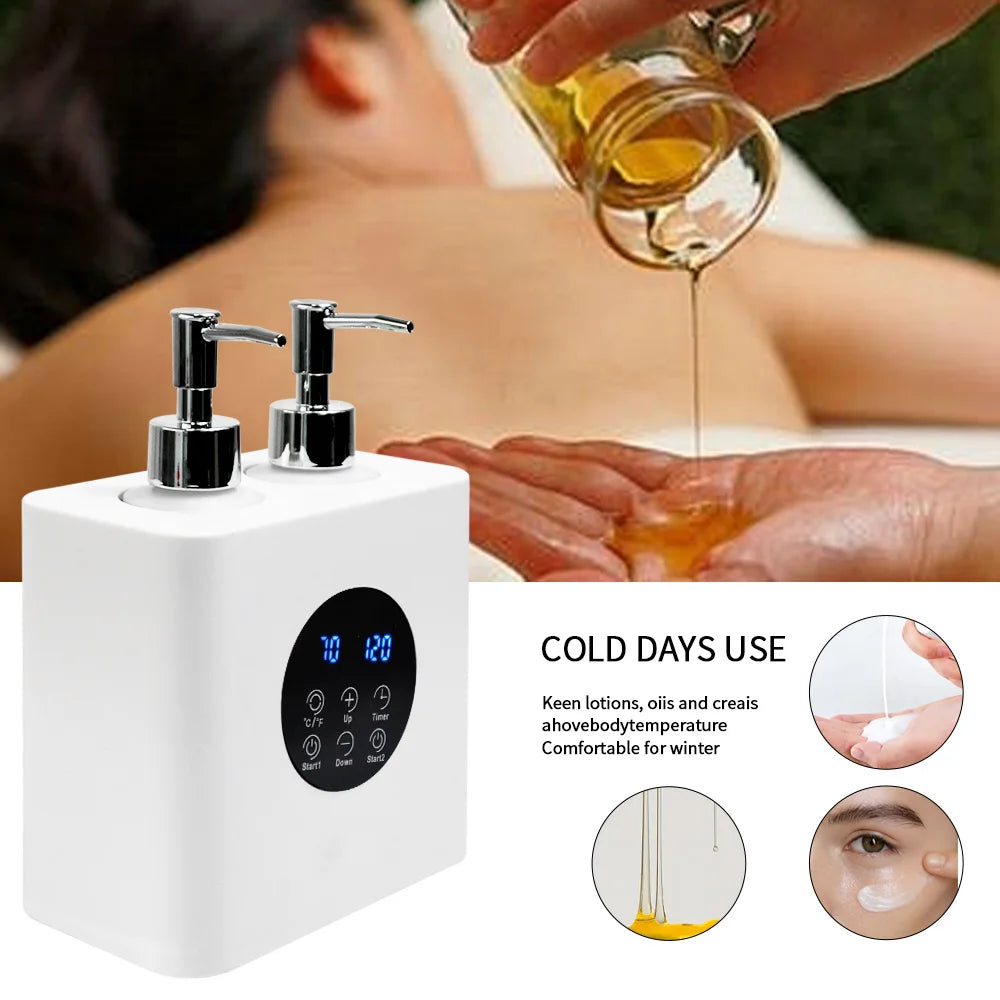 Double Bottle Massage Oil Heater Electric Lotion Cream Heater LED Display Baby Bottles Sub Bottled For Family Professional Salon