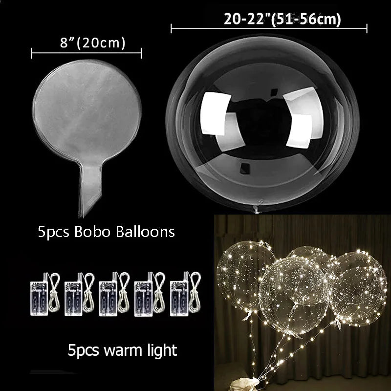 5sets Led Bobo Balloon Light up Glow Clear Balloons 20Inch Bobo Balloon with 3M String Lights Festival Table Centerpiece Decor
