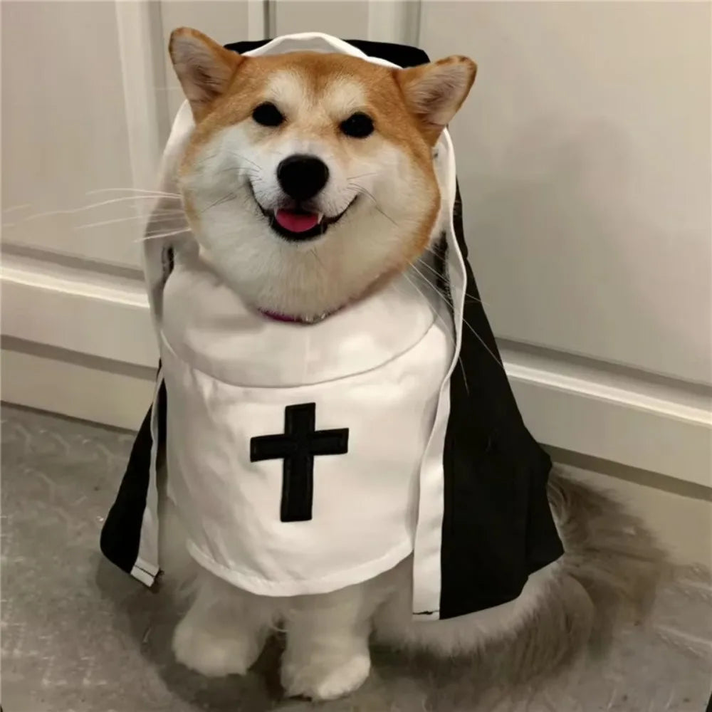 Halloween Cats Nun Costume Cross Print Kitty Clothes for Small Dogs Funny Cute Dress Up Party Pet Overalls Cat Accessories