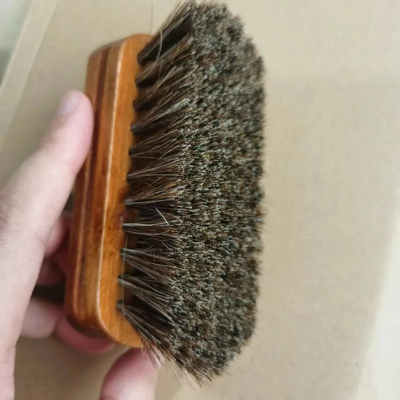 Brown Solid Wood Horsehair Shoe Brush. It Can Be Used for Oiling, Polishing, Removing Dust and Maintaining Leather Products.