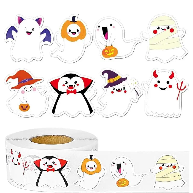 Halloween Decor - 500Pcs/Roll Funny Stickers with Pumpkin, Ghost, Skull, Spider, Bat Design for Phone Graffiti