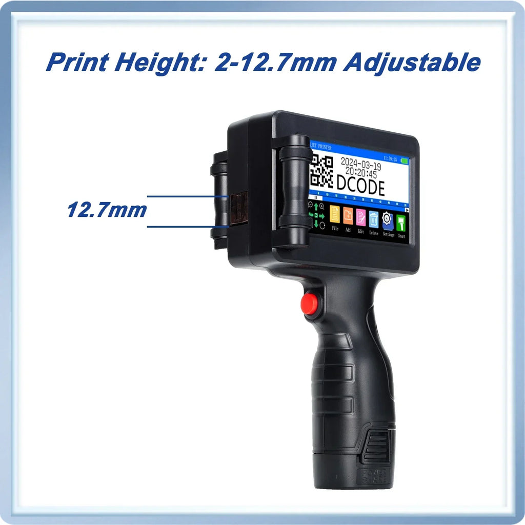 DCODE 1755PLUS 12.7mm Portable Printer Handheld Inkjet Printer for Text, QR Codes, Barcodes, Batch Numbers, Logos, Images, and Date Printing