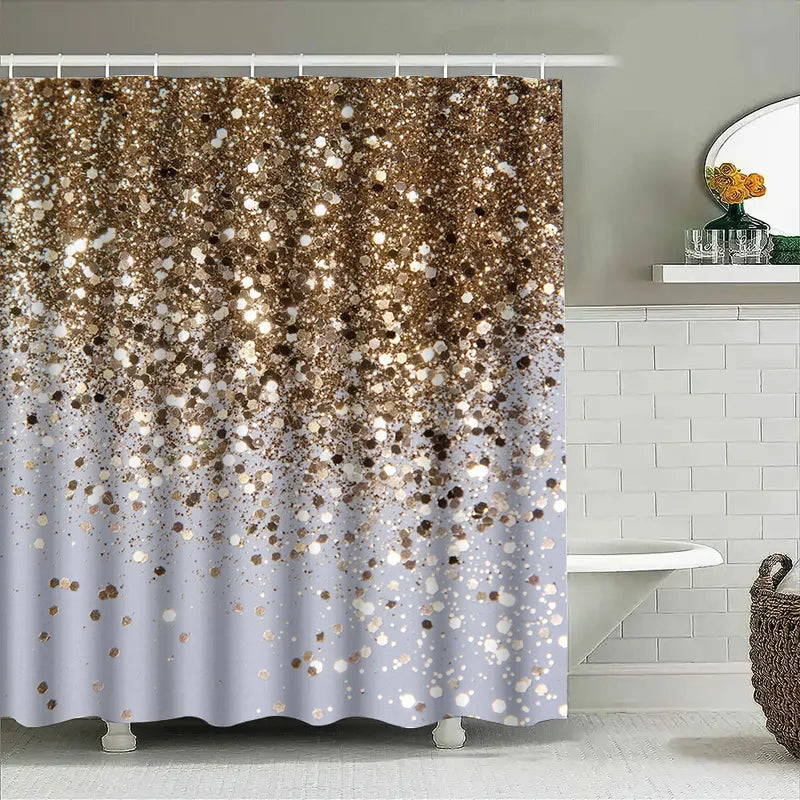 Gold Sparkle Shower Curtain Bathroom Decor Waterproof Fabric Modern Design for Bathtub Decoration.