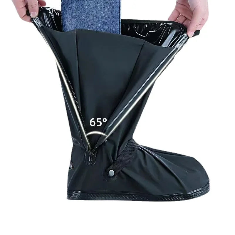 Unisex Reusable Anti-Slip Waterproof Rain Boot Shoe Cover High Tube Black Shoes Dust Protectors Cover Motorcycle Bike Rain Cover