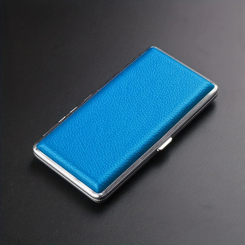 1Pc New Leather Metal Cigarette Case Holds 14 Cigarettes for Cigarettes, Extra Long Cigarette Case with Enlarged PU Leather