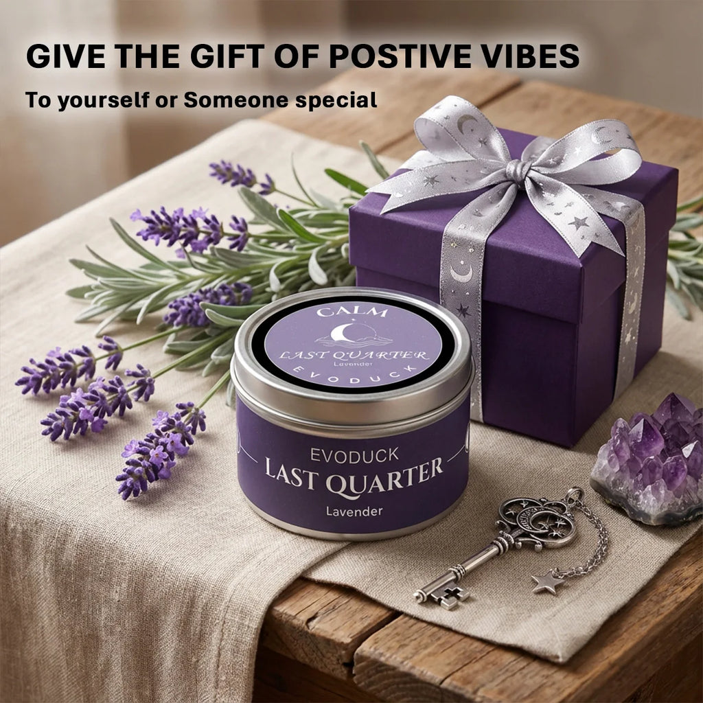 Waning Moon Scented Candle Soy Wax Lavender Scented Candles Silver Tin with Purple Crystal Chips Bestfriend Gifts Gift for Woman