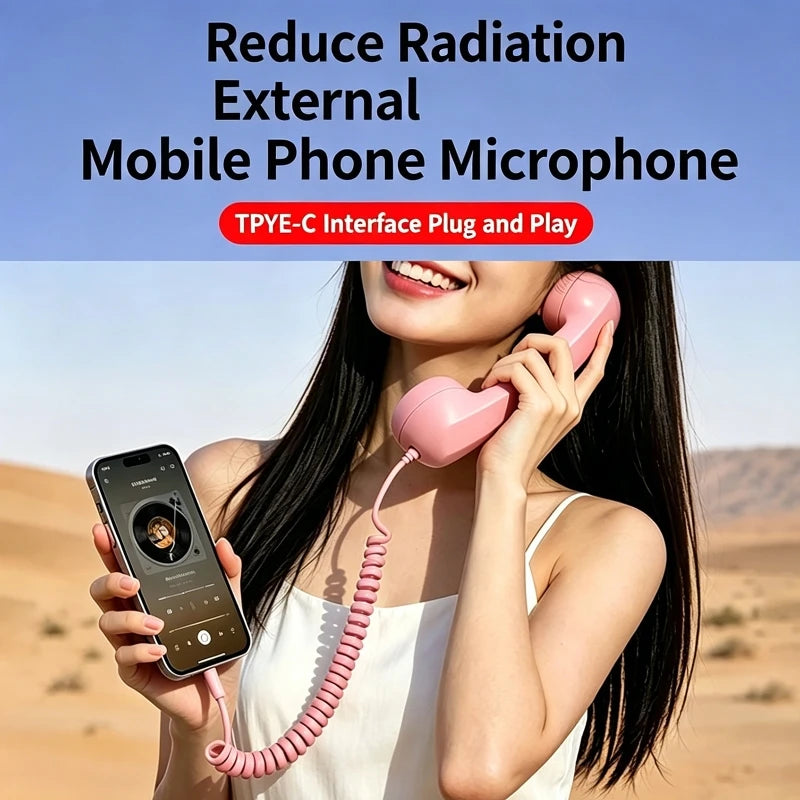 Retro Phone Handset Type-C Directly Plug Into Mobile Phone Handset For Cell Phones, Smartphone,Radiation Proof