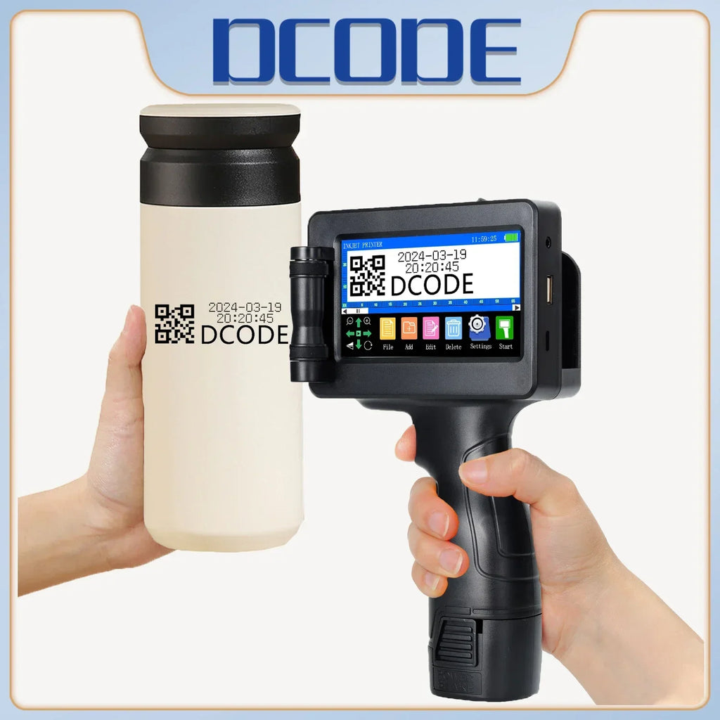 DCODE 1755PLUS 12.7mm Portable Printer Handheld Inkjet Printer for Text, QR Codes, Barcodes, Batch Numbers, Logos, Images, and Date Printing