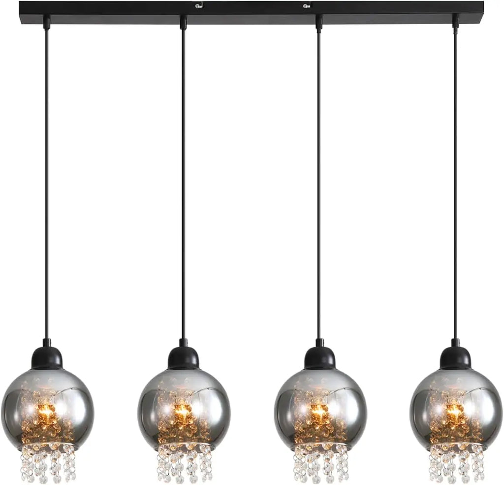 Pendant lamp dining table hanging lamp E27 hanging lamp 4 Flame glass dining room lamp Vintage dining table lamp Smoke gray dining room pendant lamp for living room bedroom kitchen (without illuminant