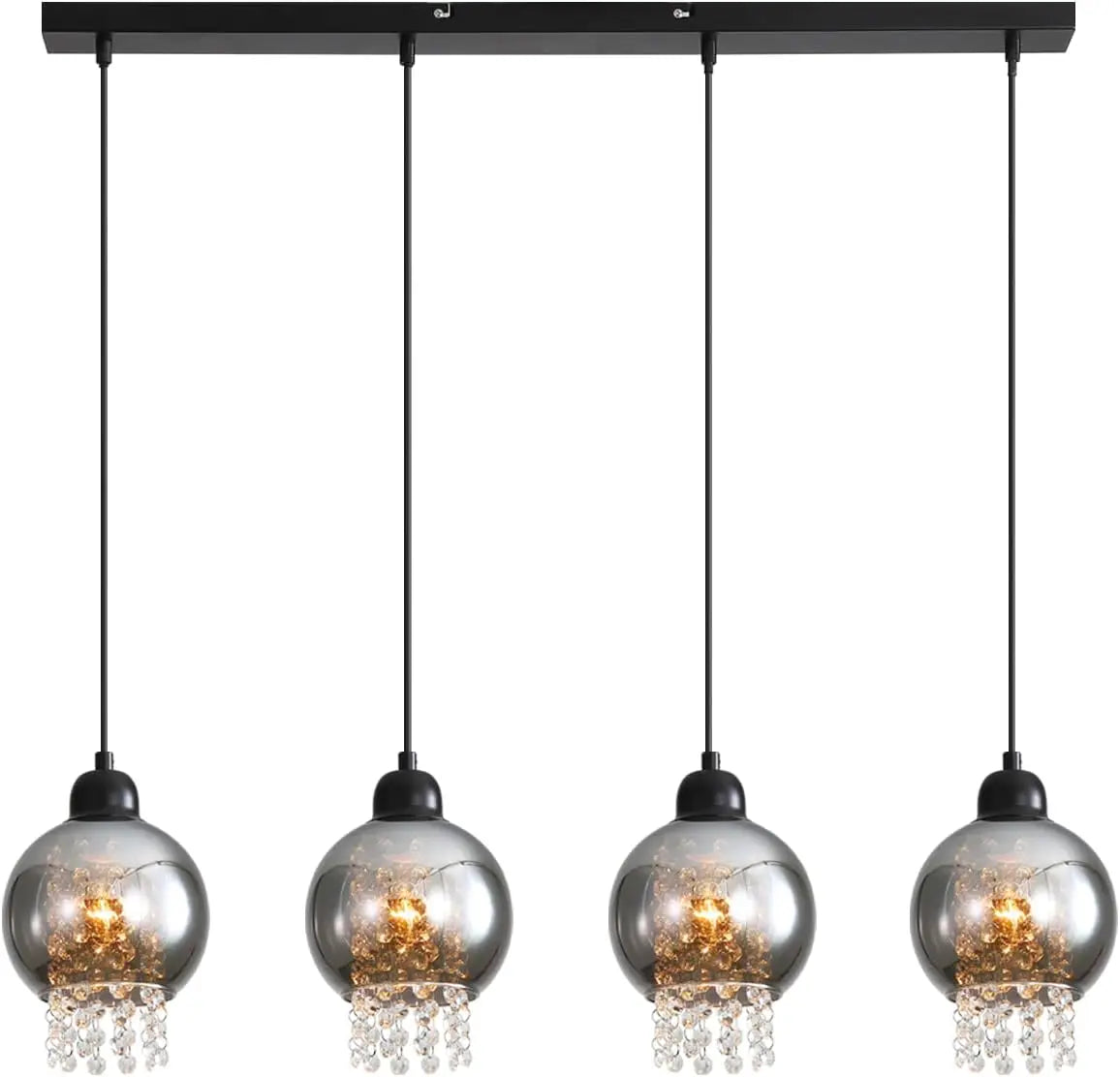 Pendant lamp dining table hanging lamp E27 hanging lamp 4 Flame glass dining room lamp Vintage dining table lamp Smoke gray dining room pendant lamp for living room bedroom kitchen (without illuminant