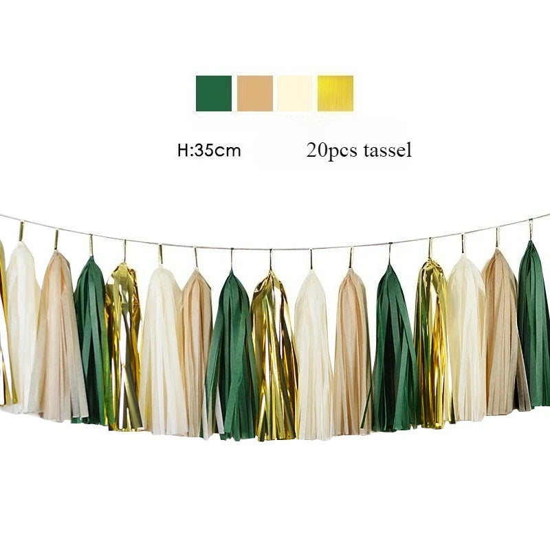 Green Birthday Party Decorations Paper Banner Circle Garland Hanging Swirl Paper Fans Lanterns Gold Balloons for Party Decor