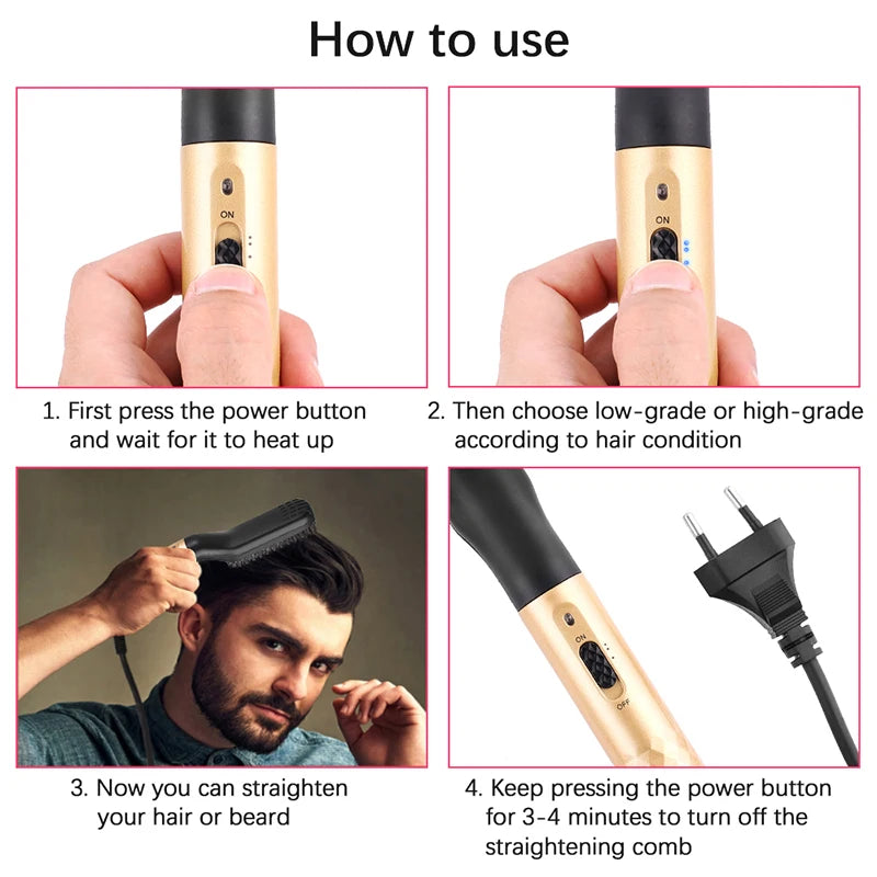 Electric Hot Comb Straightener Multifunctional Quick Heated Men Beard Care Brush Beard Anti-Scald Straightener Comb Hair Tools