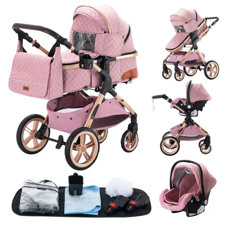 Newest 3 in 1 Baby Stroller Portable Travel Baby Carriage Folding Prams Aluminum Frame High Landscape Car for Newborn Baby