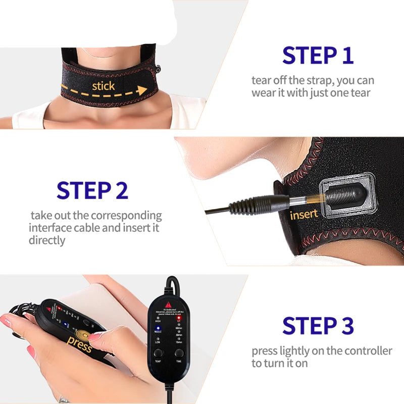 Electric Heated Neck Brace Massager Belt with 3 Adjustable Temperature Levels for Warmth And Neck Massage Relaxation Support