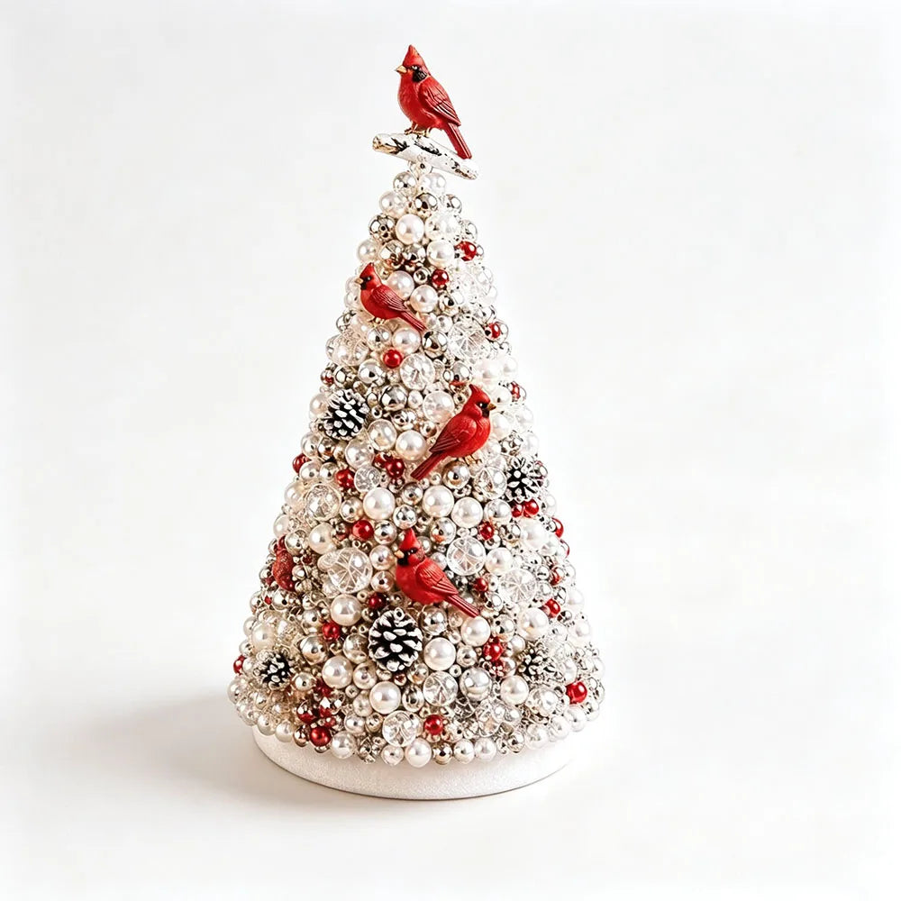 DIY Beaded Christmas Tree Craft Kit Crystal Bead Mini Tree with Angel Topper, Handmade Holiday Tabletop Decor for Home Christma