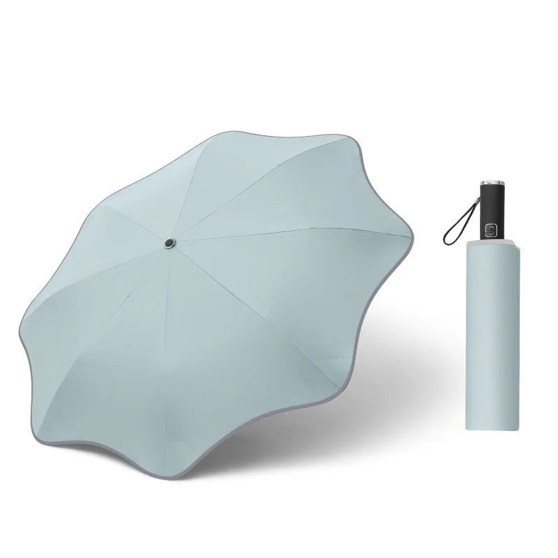 Creative Three-fold Automatic Rounded Corner Umbrella with Reflective Edges Rain or Shine Fully Automatic Vinyl Umbrella