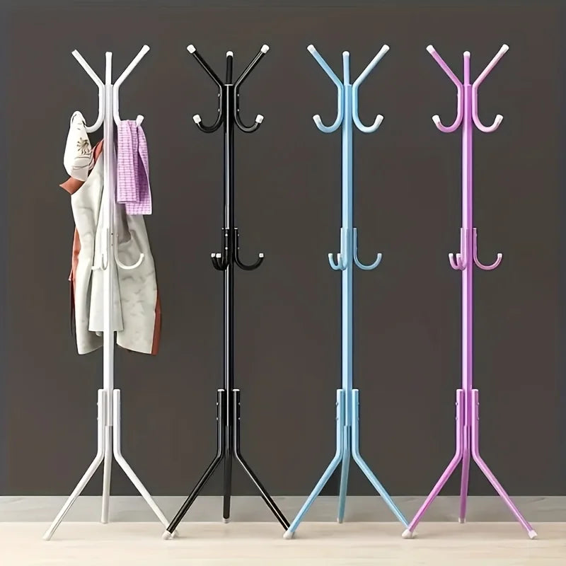 Adjustable Metal Coat Rack with 9 Hooks — Multi-Functional Single-Rod Clothing Rack, Column-Style Coat Rack, Upright Clothing Storage, Suitable for Home, Office, Dressing Room, Bedroom, Living Room, and Hallway — Special