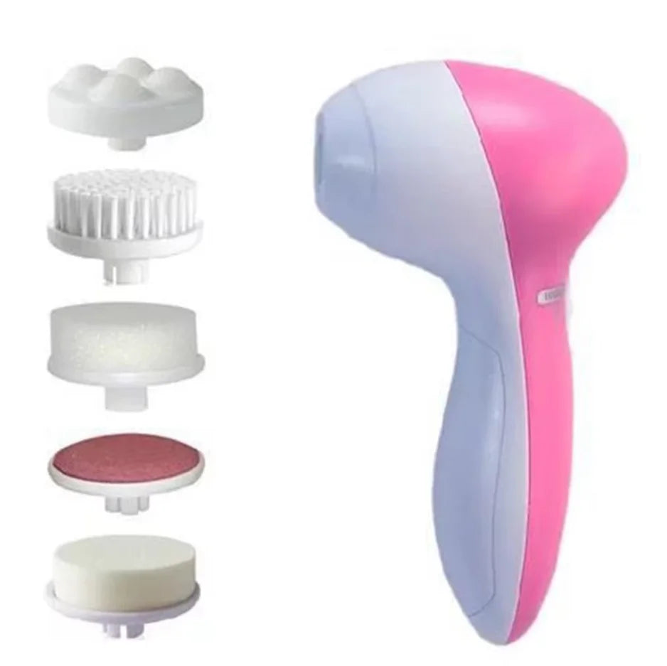 Electric Facial Cleaner 5 IN 1 Face Cleansing Brush Wash Machine Spa Skin Care Massager  Battery-powered（Without battery）