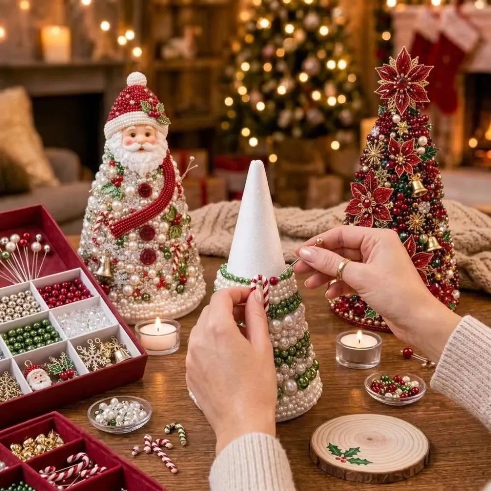 DIY Beaded Christmas Tree Craft Kit Crystal Bead Mini Tree with Angel Topper, Handmade Holiday Tabletop Decor for Home Christma