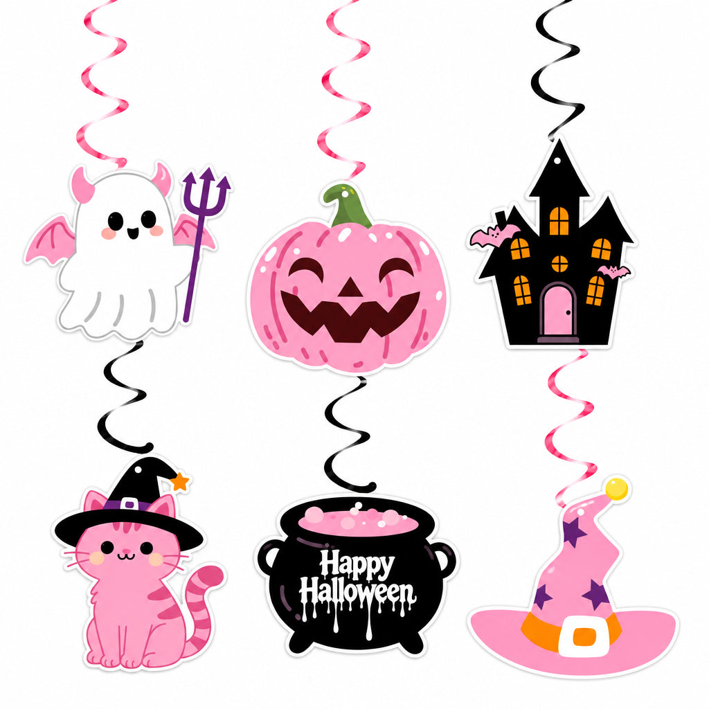Halloween Party Decor Set Happy Pumpkin Banner Hanging Swirls Cake Topper Witch Ghost Castle Home Halloween Ornaments Supplies