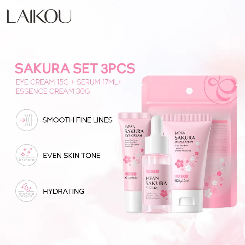 LAIKOU Vitamin C Skin Care Sets 3pcs Face Cream Serum Eye Cream Moisturizing Anti-Wrinkle Facial Care Kit