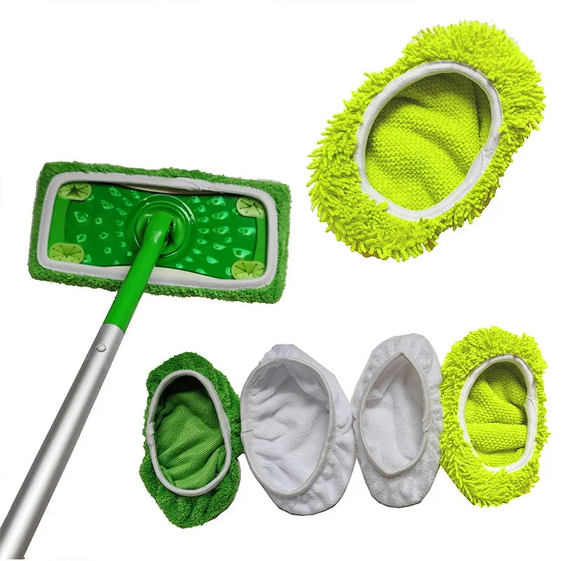 Thickened Elastic Band Flat Mop Cloth Coral Fleece/Microfiber/Chenille Replacement Rotary Mop Cleaning Pad for Bathroom
