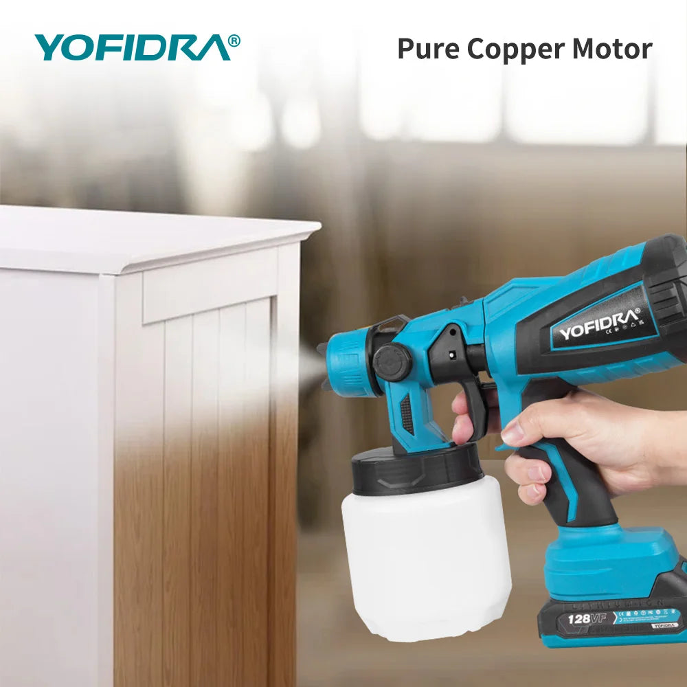 YOFIDRA 1000ML Cordless Electric Spray Gun 55000RPM Handheld Paint Sprayer Auto Coating Airbrush Tool for Makita 18V Battery Pin