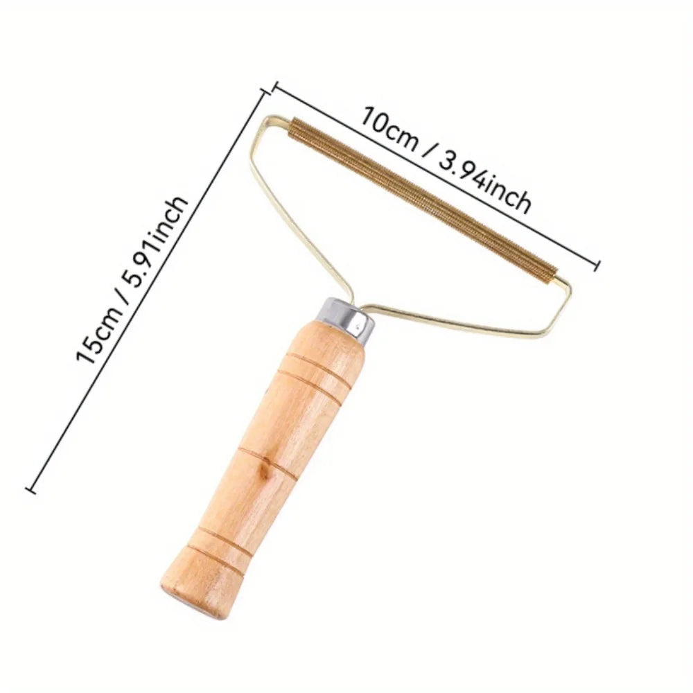 Reusable Metal Lint Remover Tool Durable Pet Hair Remover Tool with Wooden Handle Portable Fabric Shaver Fuzz Cleaner for Clothe