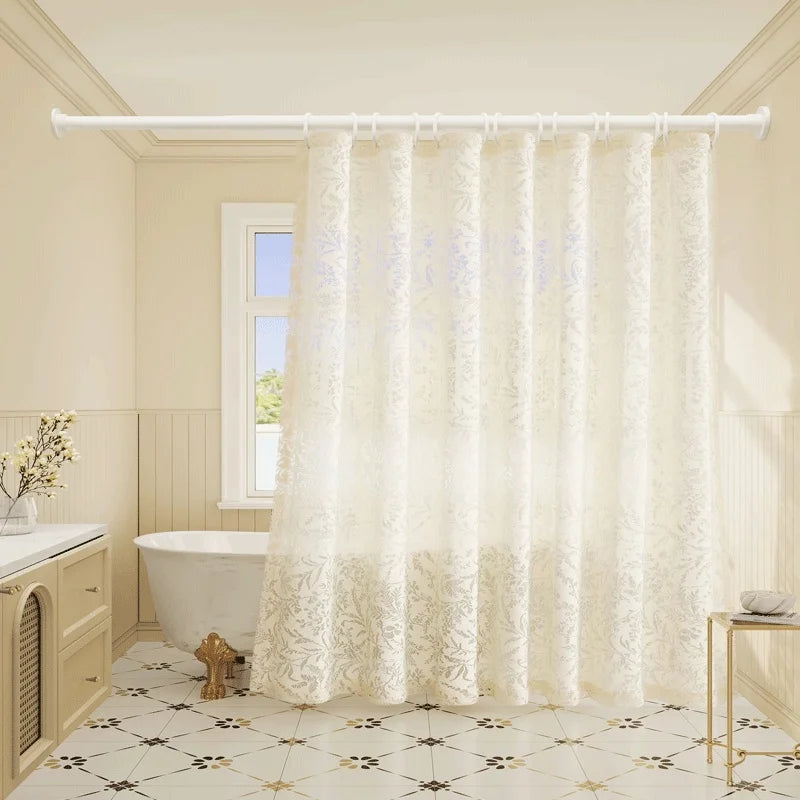 Modern Jacquard Shower Curtain, Featuring Hollow Relief Embroidery of Moonlit Branches, Made from High-Quality Thickened Fabric