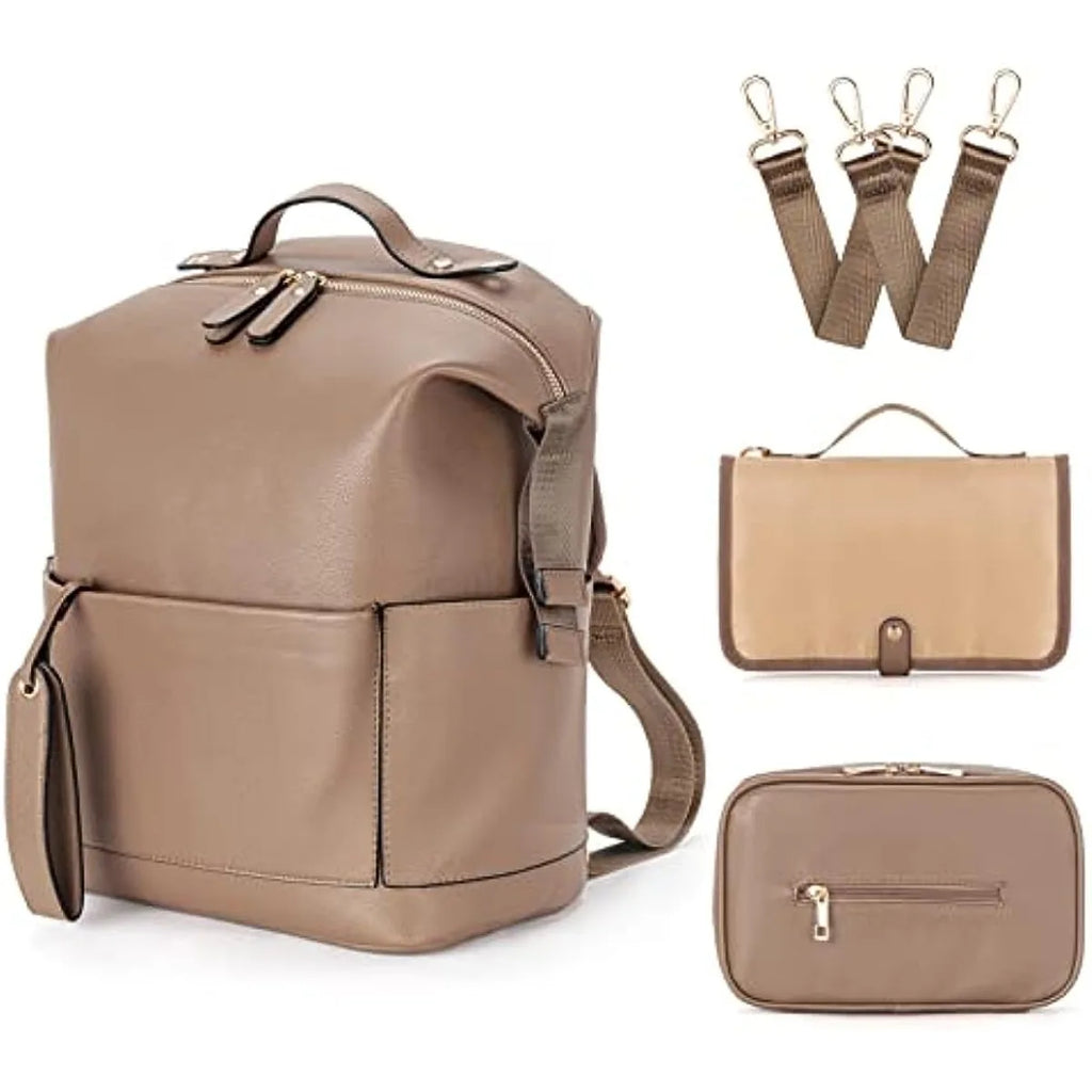 New 6 Types PU Leather Mommy Bag Large Capacity Backpack for Mom Infant Baby Stroller Bag with Changing Pad for Mom Baby Nursing