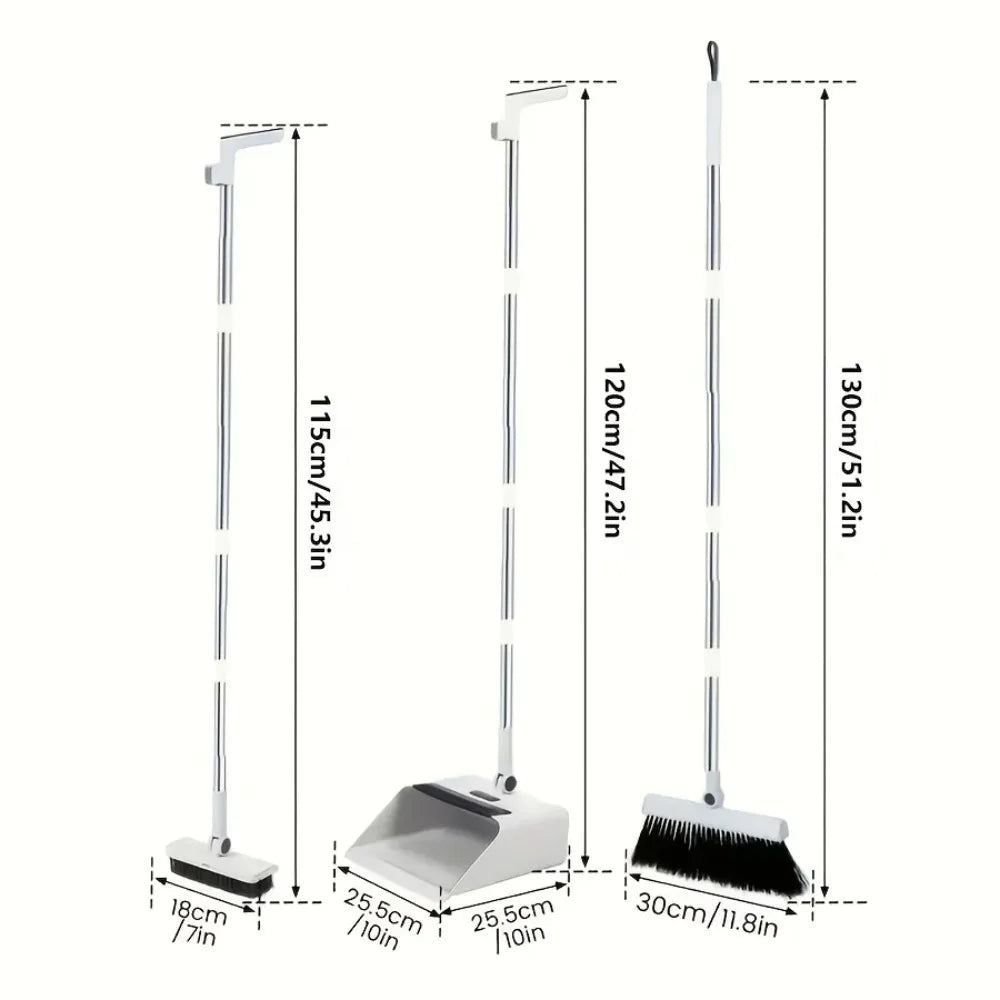 3-in-1 Broom and Dustpan Set Soft Bristles for Hair-Free Long Handle for Effortless Cleaning Compact Storage for Home Office