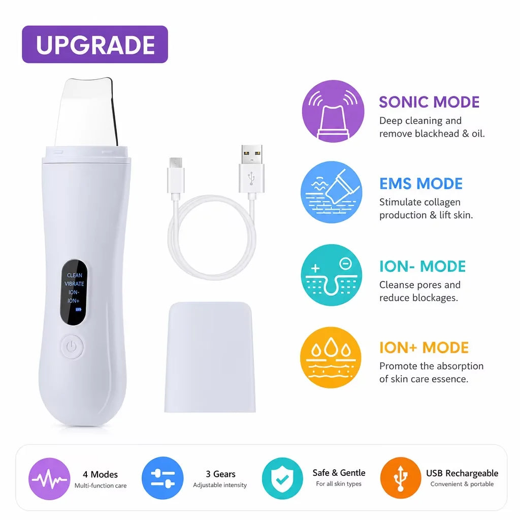 Ultrasonic Skin Scrubber Face Skin Spatula Facial Spatula for Deep Cleansing Blackhead Remover Pore Facial Shovel Cleaner Beauty