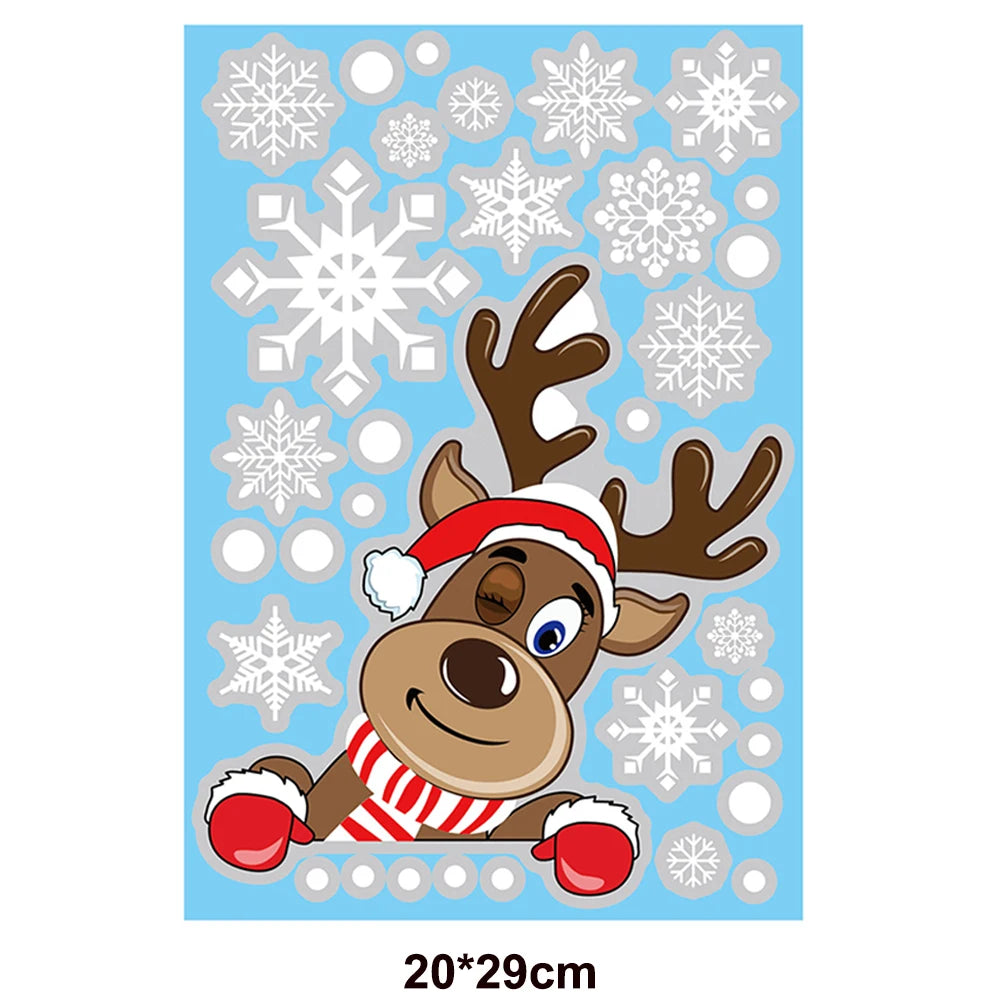 Christmas Window Stickers Santa Claus Reindeer Snowflake Static Window Clings Merry Christmas Glass Decals New Year Party Decors