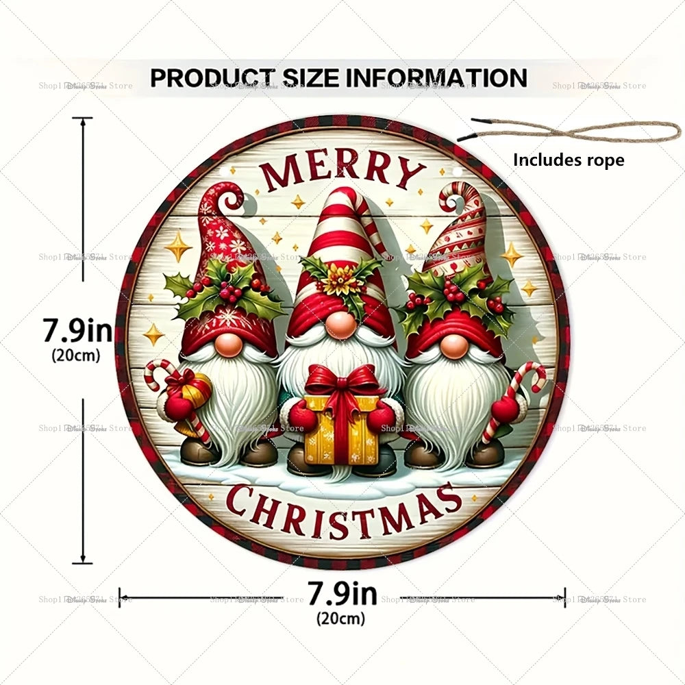 1pcs Merry Christmas Dwarf Wooden Ornaments Sign Dwarf Christmas Candy Cane Pattern Wooden Hanging Home Plaque Scene DecorSupply