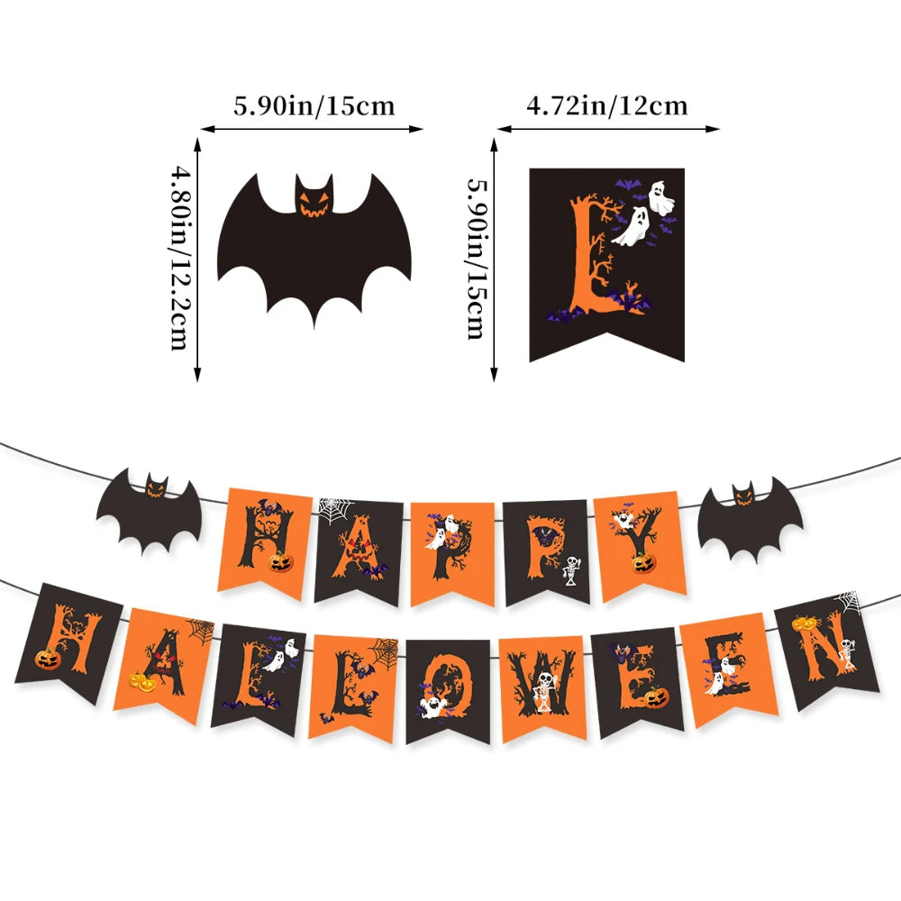 Halloween Decorations, Party Supplies Set Includes Happy Halloween Banner Skeleton-Themed Bunting Garland Wall Stickers Party