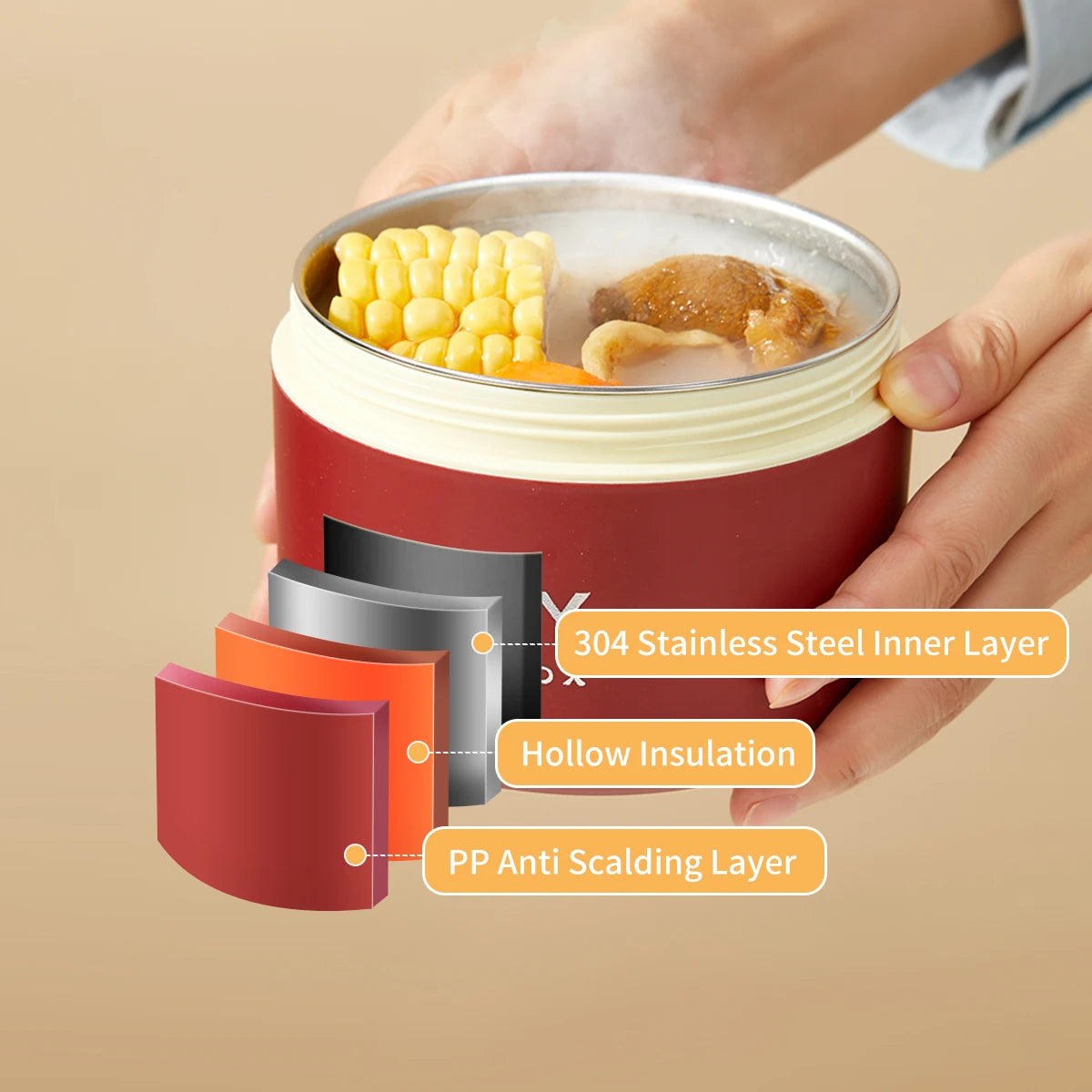 WORTHBUY Sealed Lunch Box 304 Stainless Steel Insulated Bento Box Portable Leak Proof Thermal Food Container Microwave Soup Jar