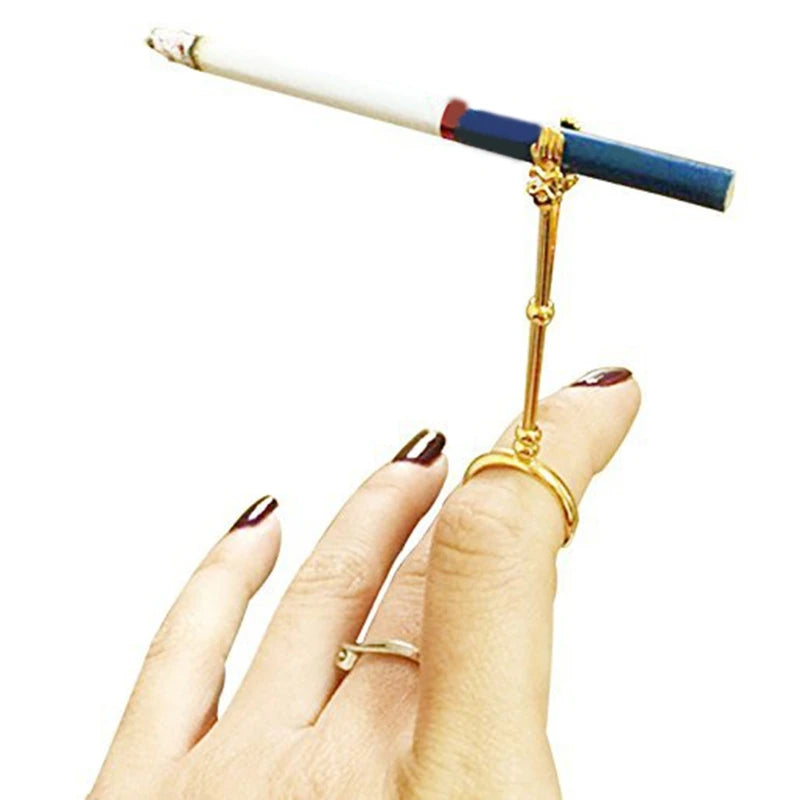 Metal Cigarette Hand Holder Vintage Finger Ring for Women and Men Adjustable Cigarette Clip Smoking Holder