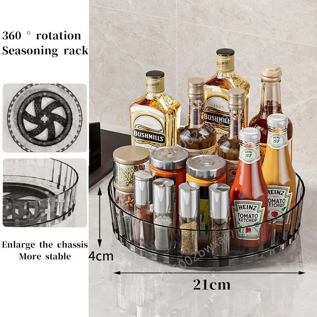 360 Rotating Tray Spice Rack Pantry Cabinet Turntable With Base Storage Bin Kitchen Organizer For Seasoning Cosmetic Storage Box