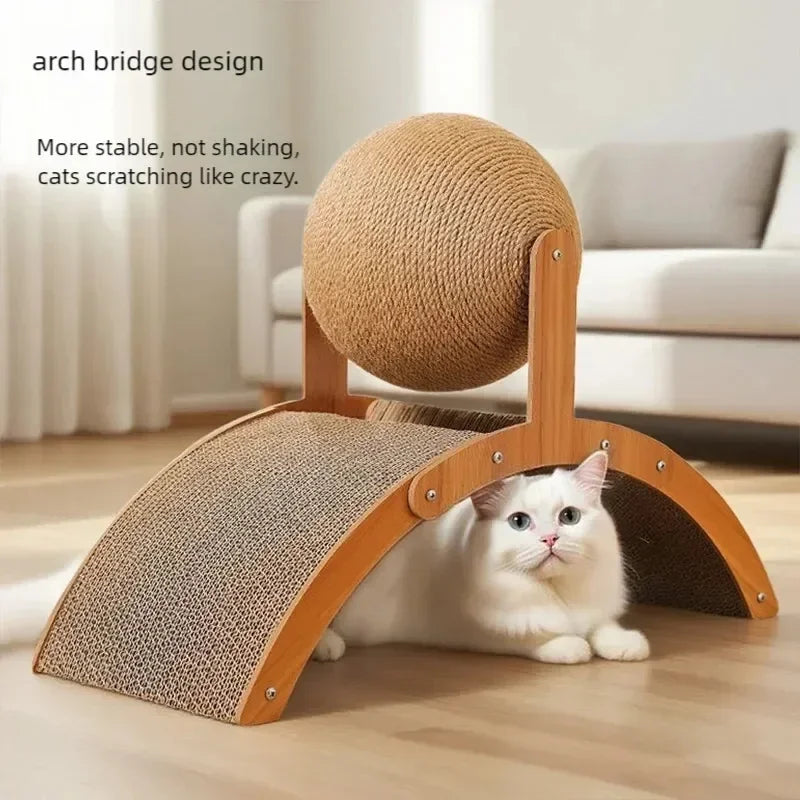 2 In 1 Cat Scratching Ball Wooden Cat Scratcher  Natural Sisal Scratch Board Scratching Column Wear-Resistant Paw Wood Scraper