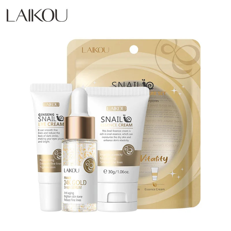 LAIKOU Vitamin C Skin Care Sets 3pcs Face Cream Serum Eye Cream Moisturizing Anti-Wrinkle Facial Care Kit