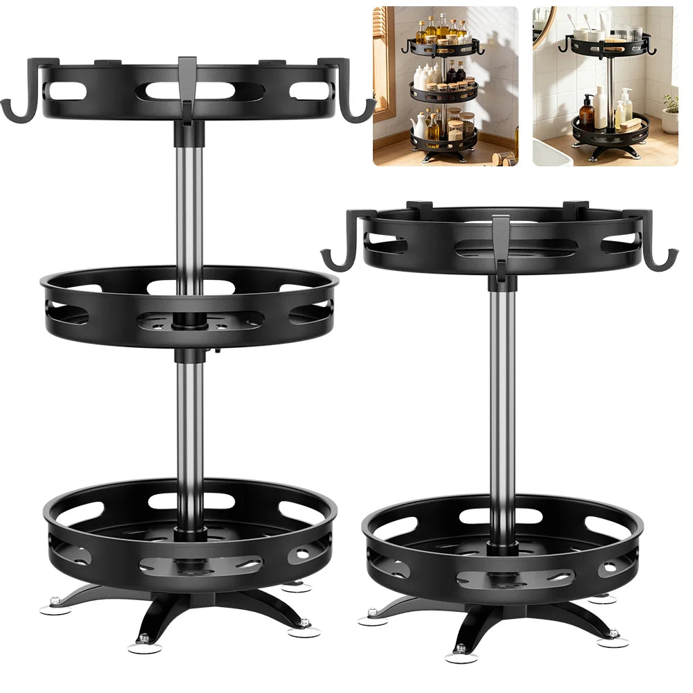 360° Rotating Spice Rack Organizer Carbon Steel Round Spice Shelf Rotatable Kitchen Organizer Turntable for Spice Bottles Jars