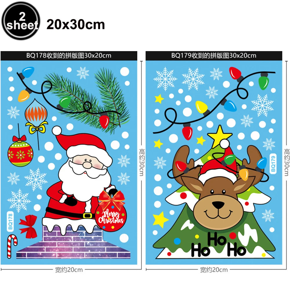 Christmas Window Stickers Santa Claus Reindeer Snowflake Static Window Clings Merry Christmas Glass Decals New Year Party Decors