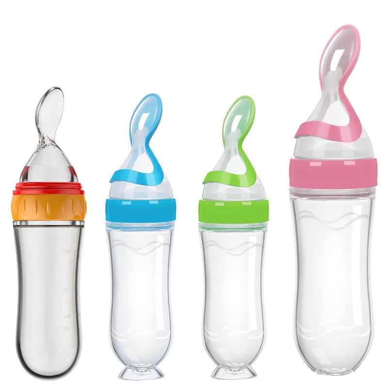 Baby Silicone Squeezing Feeding Bottle Newborn Baby Training Spoon Infant Cereal Food Supplement Feeder Bbay Safe Tableware