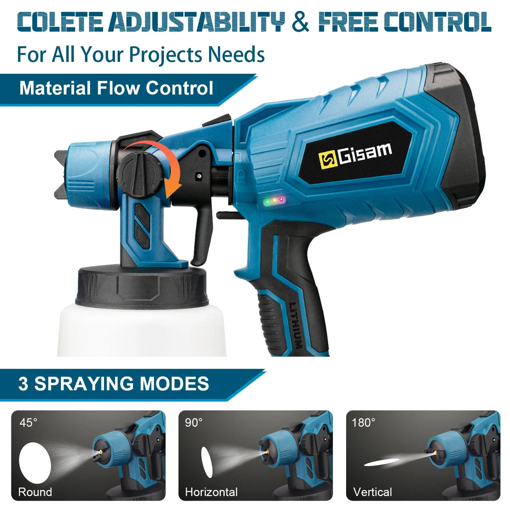Gisam 1000ML Electric Spray Gun Home Cordless Paint Sprayer HVLP Auto Furniture Steel Coating Airbrush For Makita 18V Battery Pi