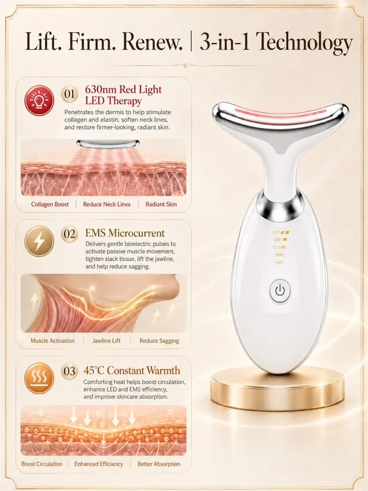 Neck Face Lifting Device, Lifting Device Face for Double Chin & Neck Firming, EMS Microcurrent, 7 Color LED Therapy Beauty Tools