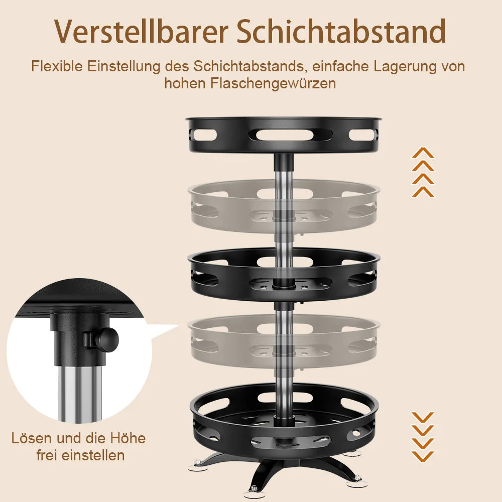 360° Rotating Spice Rack Organizer Carbon Steel Round Spice Shelf Rotatable Kitchen Organizer Turntable for Spice Bottles Jars