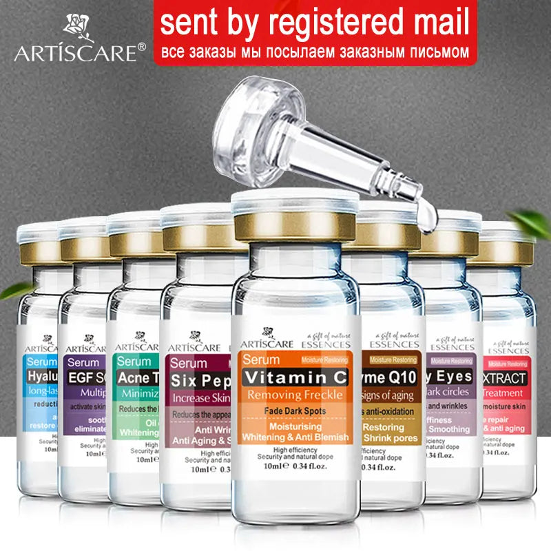 ARTISCARE Serum for Face 8pcs/Lot for Moisturizing Anti Wrinkles Aging Hyaluron Acid Vitamain C Six Peptides Essence Skin Care