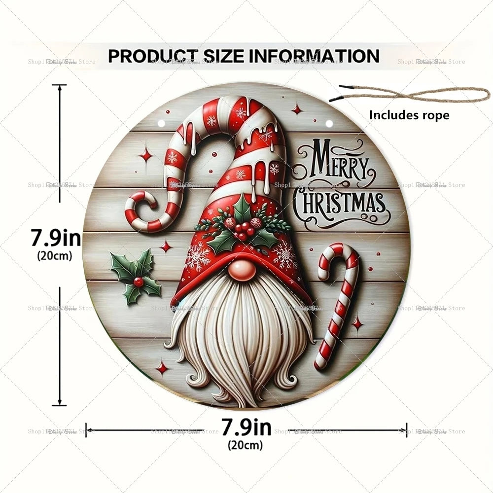 1pcs Merry Christmas Dwarf Wooden Ornaments Sign Dwarf Christmas Candy Cane Pattern Wooden Hanging Home Plaque Scene DecorSupply