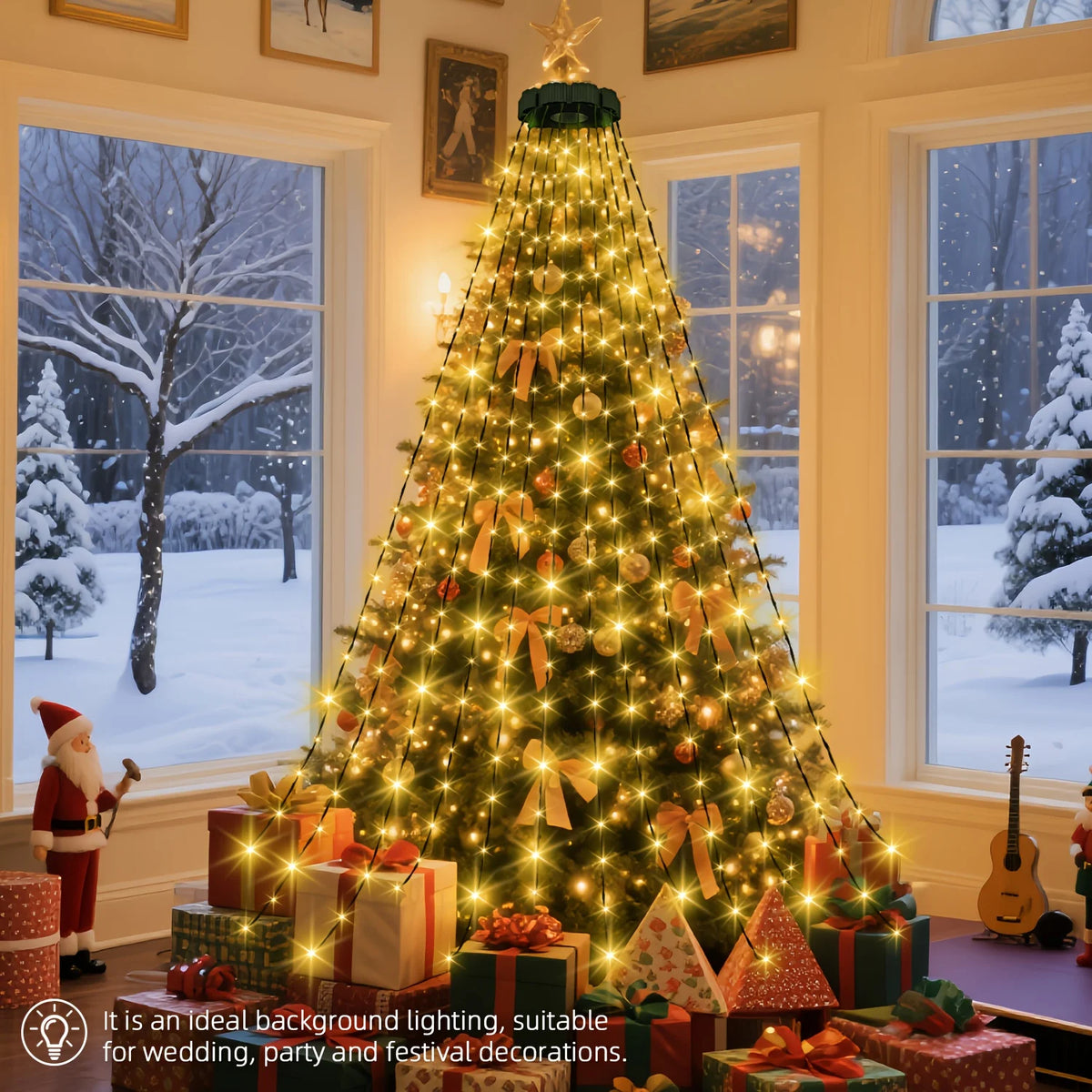 Christmas Tree Waterfall Lights-400/320High-Brightness LEDsUSB&Remote Control,8Lighting Modes Indoor/Outdoor Christmas TreeDeco